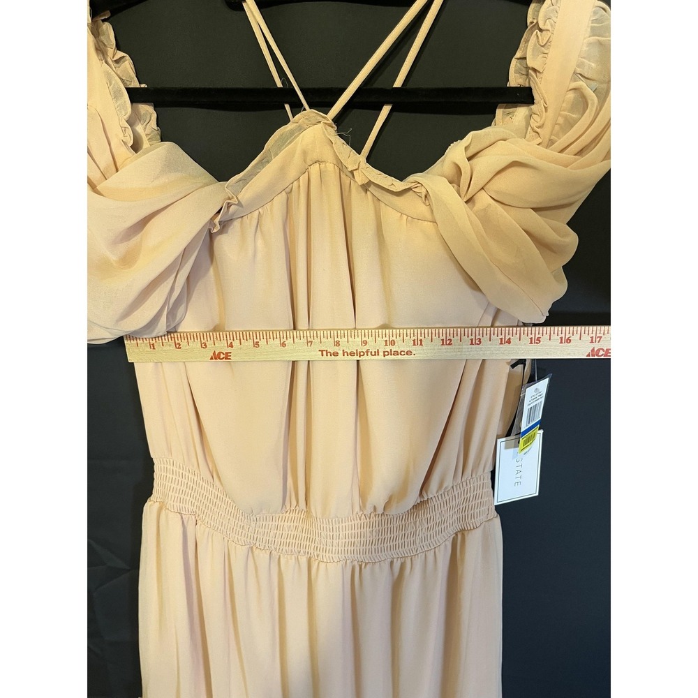 1. STATE Dress Womens XL Beige Autumnal Tones Off Shoulder Tiered Midi Chiffon - Picture 12 of 16